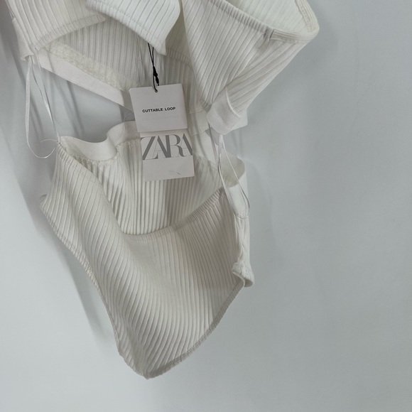 Zara Ribbed Halter Cut Out Criss Cross Open Back Bodysuit - Picture 5 of 7
